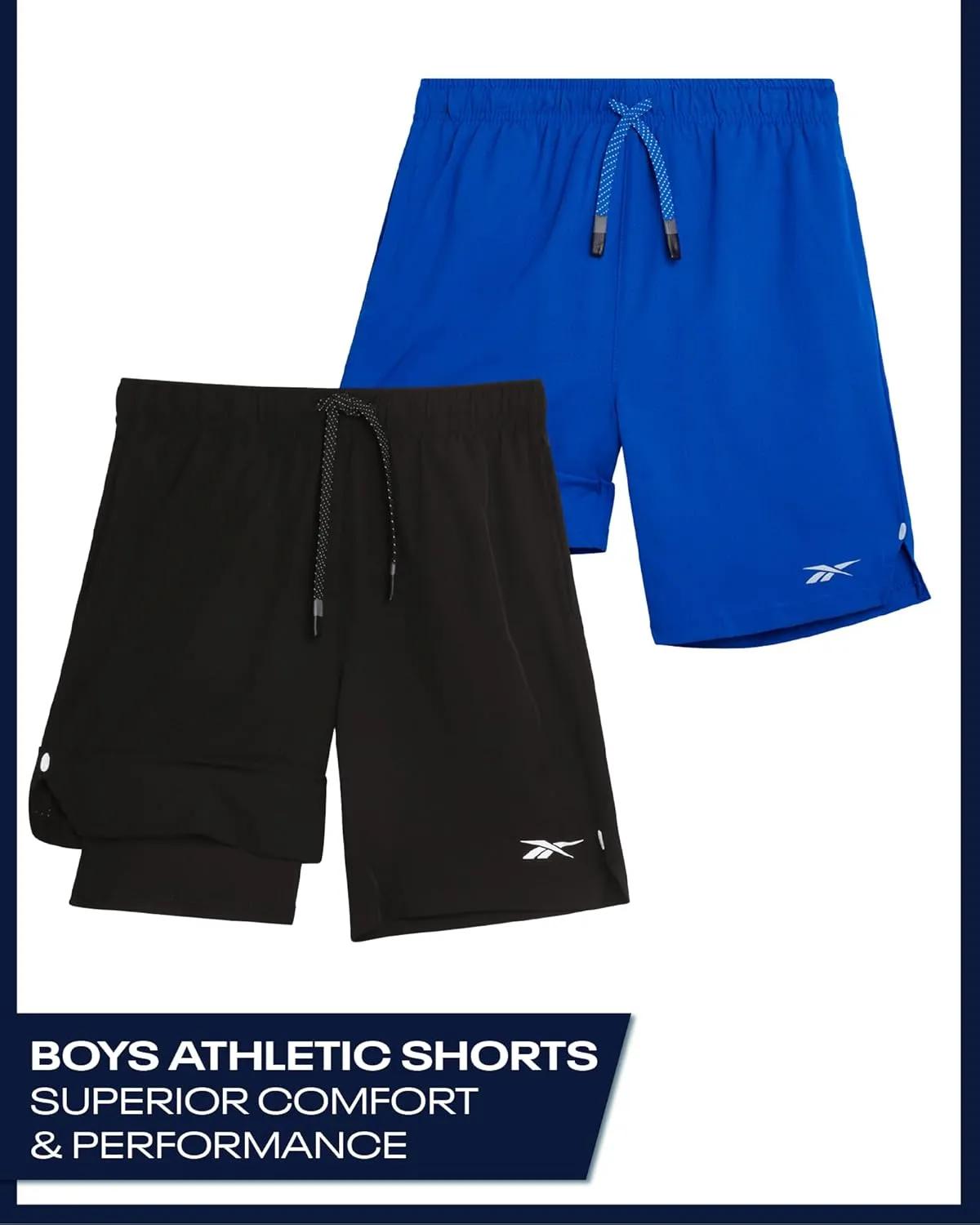 Reebok Boys Athletic Shorts 2 Pack – 2-in-1 Boys Basketball Shorts with Compression Liner – Quick Dry Running Shorts