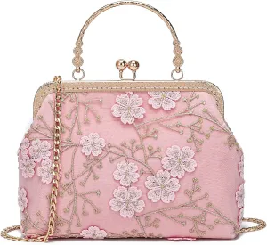 Rejolly Women Vintage Kiss Lock Top Handle Handbag Evening Purse Crossbody Shoulder Bag with Chain Strap