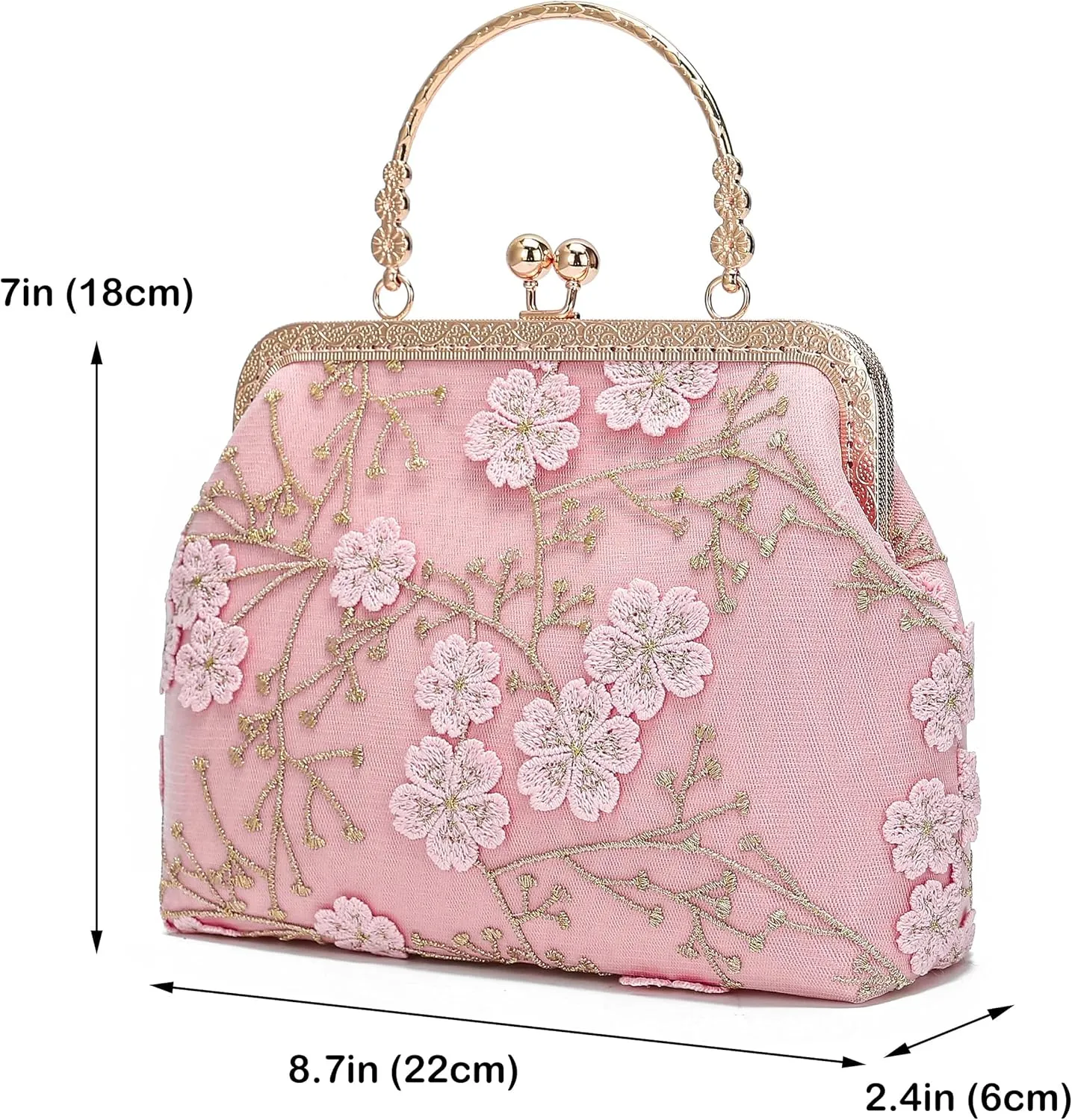 Rejolly Women Vintage Kiss Lock Top Handle Handbag Evening Purse Crossbody Shoulder Bag with Chain Strap