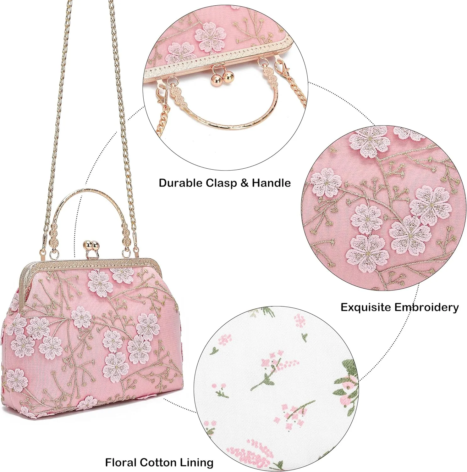 Rejolly Women Vintage Kiss Lock Top Handle Handbag Evening Purse Crossbody Shoulder Bag with Chain Strap
