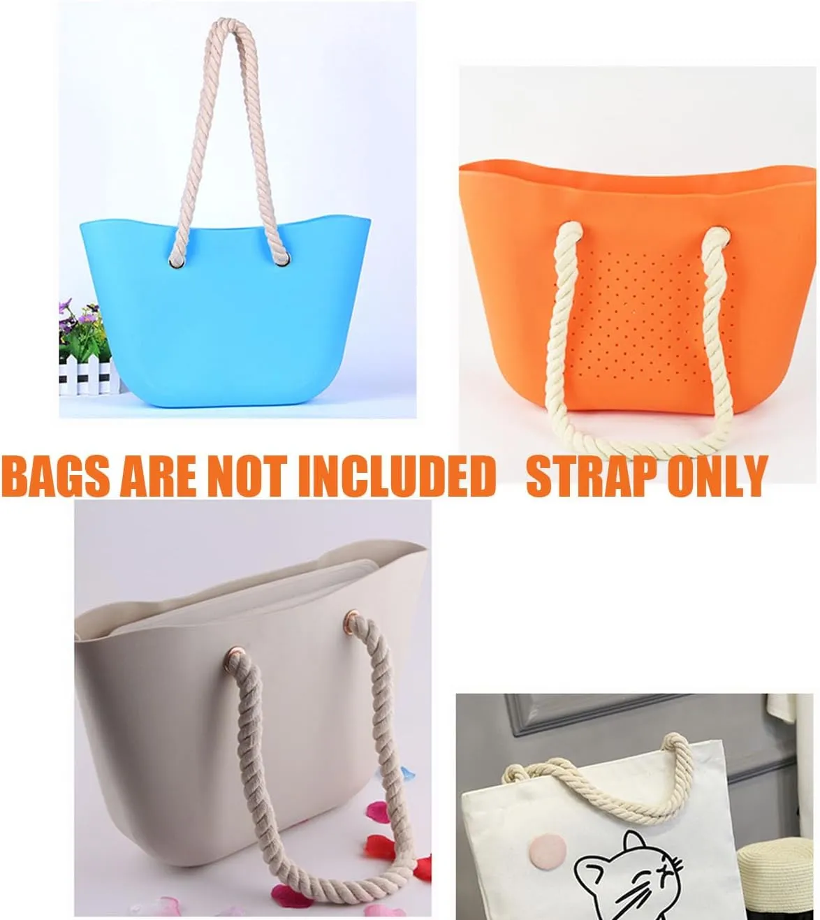 Replacement Bag Handle Linen Straps - 25.6" for Obag Canvas Rubber Bag EVA Tote Shoulder Handbags Repair Classic Purse Accessories (Beige Golden Soft Rope)