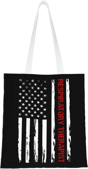 Respiratory Therapist Usa Flag Tote Bag for Women Canvas Shopping Bags Reusable Large Capacity Casual Shoulder Handbags Grocery Bags DIY Gift Bags