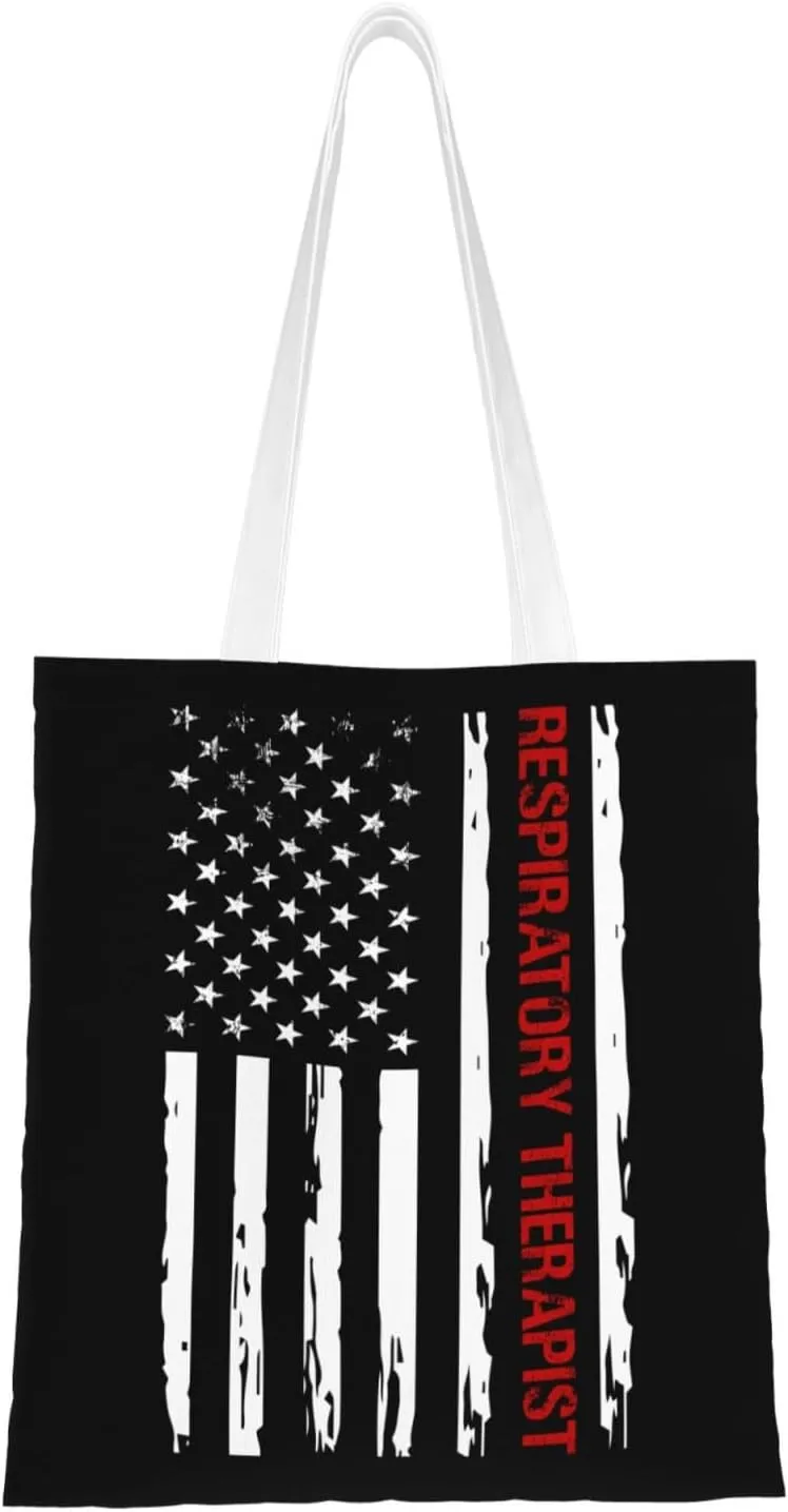 Respiratory Therapist Usa Flag Tote Bag for Women Canvas Shopping Bags Reusable Large Capacity Casual Shoulder Handbags Grocery Bags DIY Gift Bags