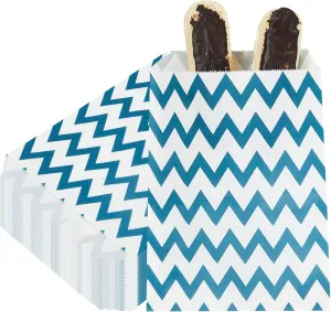 Restaurantware-7 x 5 Inch Cookie Bags, 100 Paper Treat Bags - Use As Party Favors Or Candy Bags, Navy Blue With Zig Zags Paper Food Bags For Baked Goods, For Buffets Or Parties