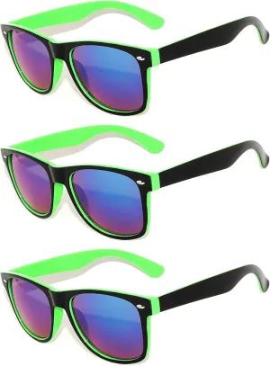 Retro 80's 2 Tone Frame Vintage Sunglasses Full Mirror Lens 3 Pack