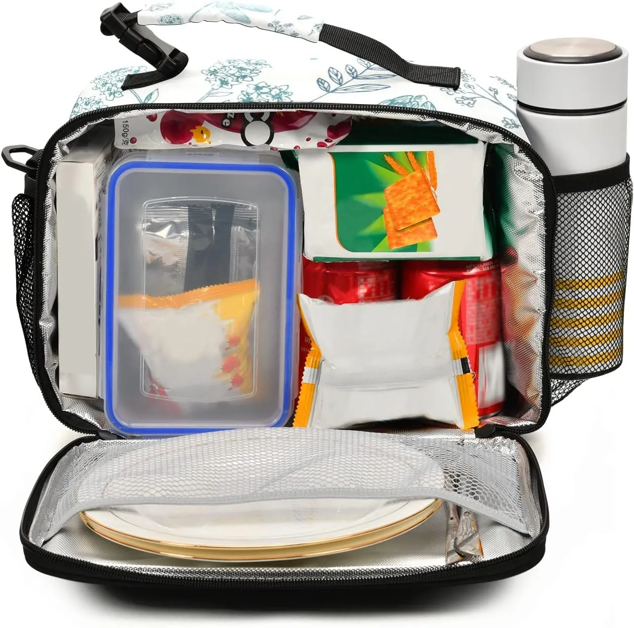 Retro Dragonfly Print Insulated Lunch Bag with Detachable Shoulder Strap & Carry Handle, Eco-friendly Cooler Bag Tote Bag,School Lunch Box for Teens,Men,Women
