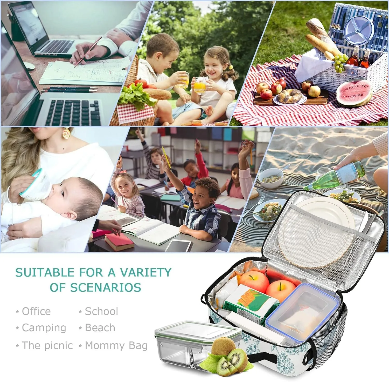 Retro Dragonfly Print Insulated Lunch Bag with Detachable Shoulder Strap & Carry Handle, Eco-friendly Cooler Bag Tote Bag,School Lunch Box for Teens,Men,Women