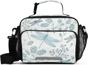 Retro Dragonfly Print Insulated Lunch Bag with Detachable Shoulder Strap & Carry Handle, Eco-friendly Cooler Bag Tote Bag,School Lunch Box for Teens,Men,Women