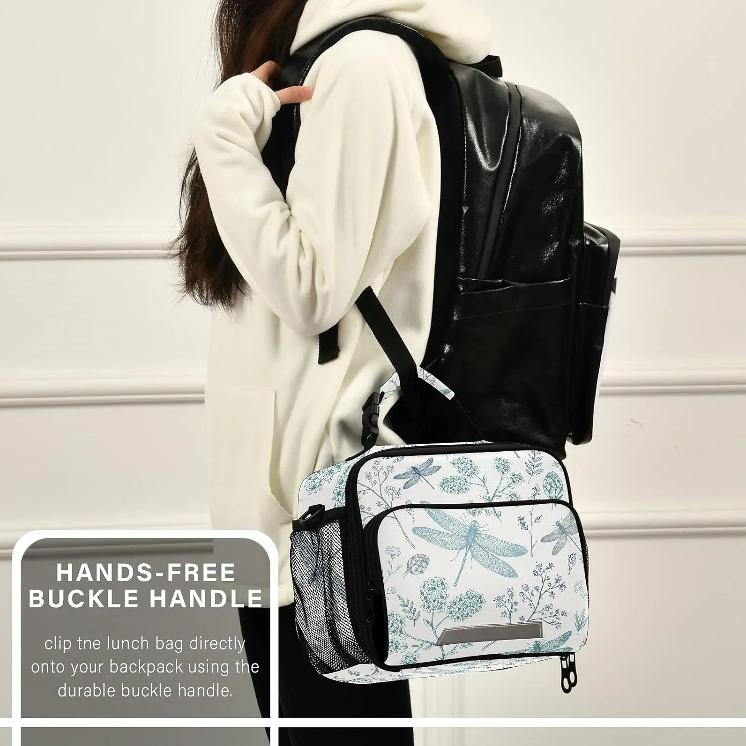 Retro Dragonfly Print Insulated Lunch Bag with Detachable Shoulder Strap & Carry Handle, Eco-friendly Cooler Bag Tote Bag,School Lunch Box for Teens,Men,Women