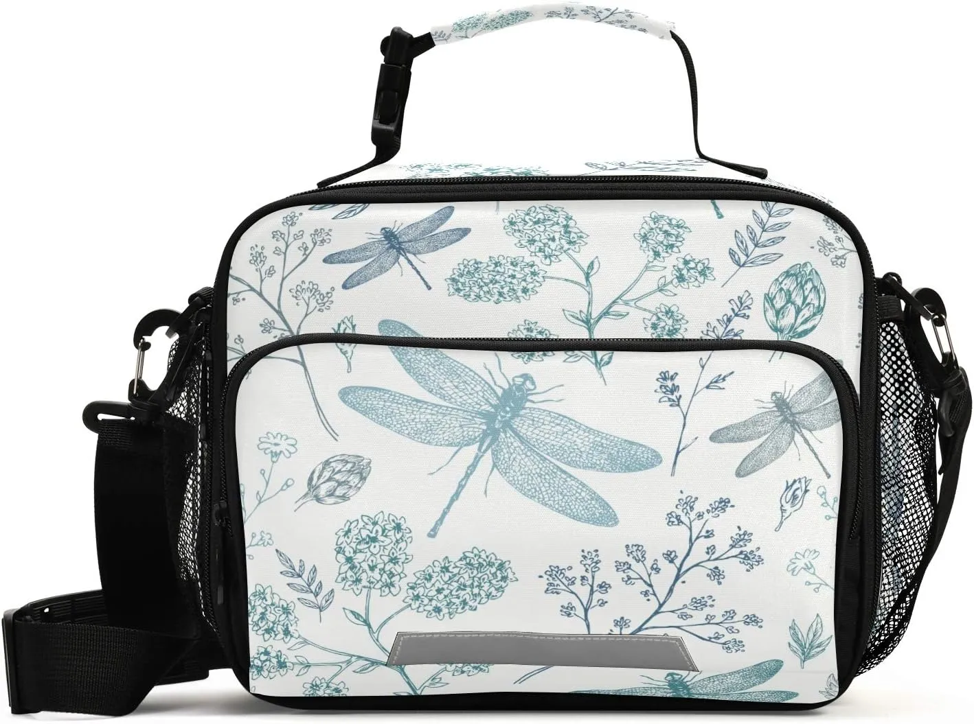 Retro Dragonfly Print Insulated Lunch Bag with Detachable Shoulder Strap & Carry Handle, Eco-friendly Cooler Bag Tote Bag,School Lunch Box for Teens,Men,Women