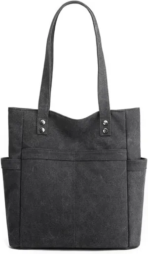 Retro Tote Bags for Women Large Canvas Shoulder Purse Casual Work Handbags Multi Pocket Top Handle Satchel