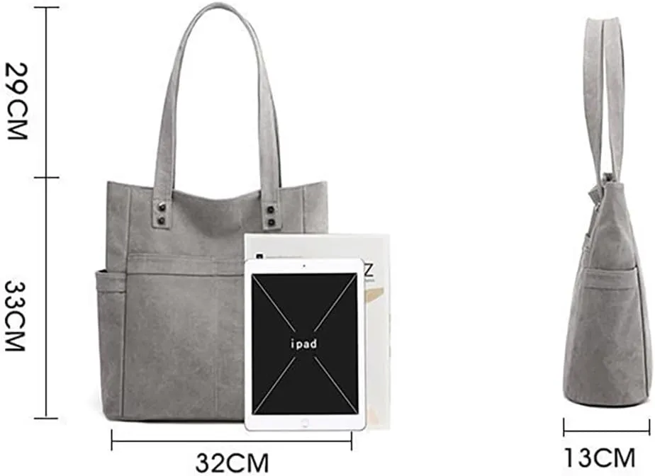 Retro Tote Bags for Women Large Canvas Shoulder Purse Casual Work Handbags Multi Pocket Top Handle Satchel