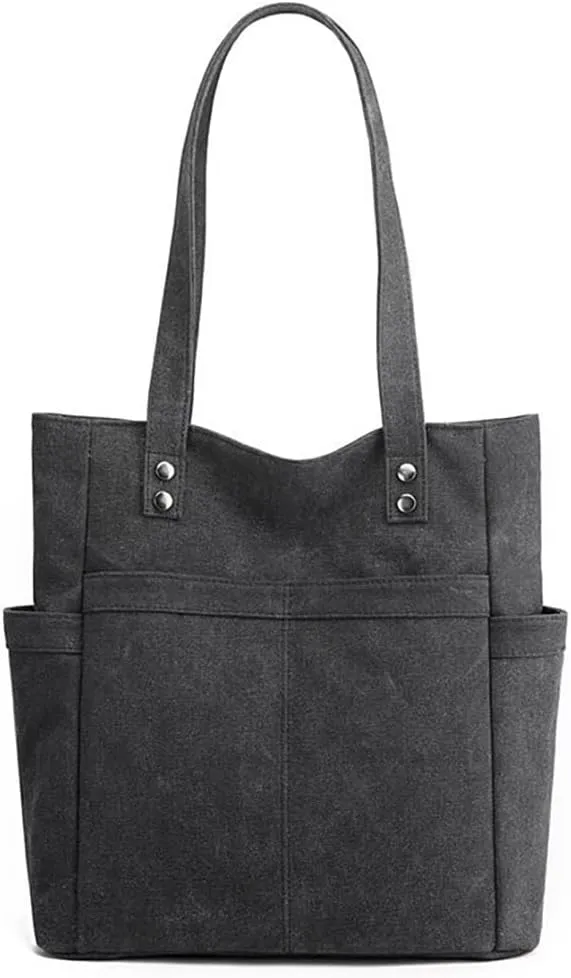 Retro Tote Bags for Women Large Canvas Shoulder Purse Casual Work Handbags Multi Pocket Top Handle Satchel