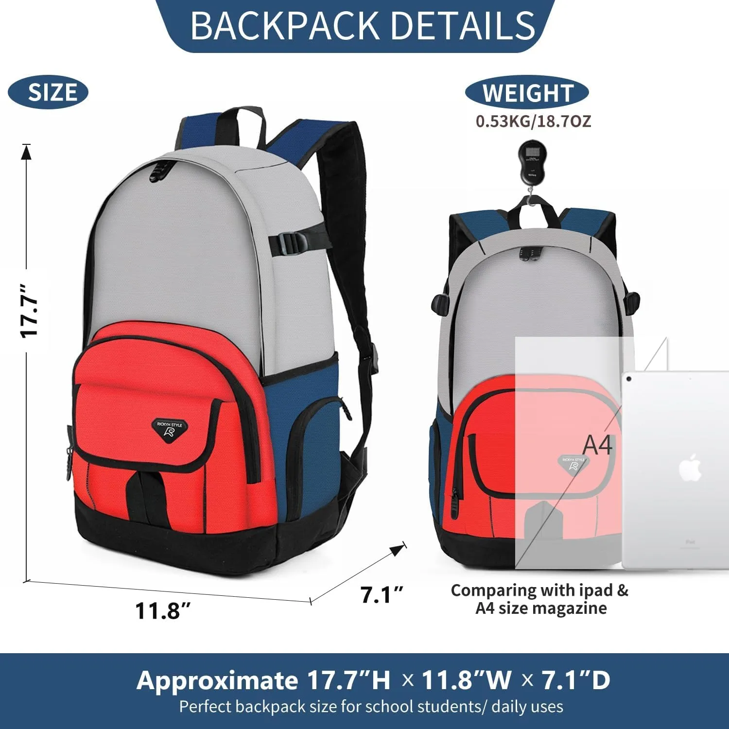 rickyh style Boys and Girls Kids Backpacks, Lightweight Backpack 18.5 x 13.75 x 8.75 Inches lunch bags 10 x 8 x 3.21 Inches Kids Backpacks for School and Travel, BPA Free