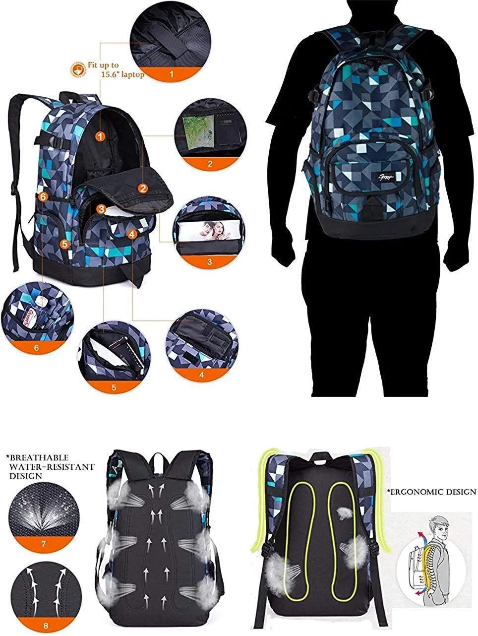 rickyh style School Backpack Travel Bag for Men & Women Lightweight College Back Pack with Laptop Compartmen