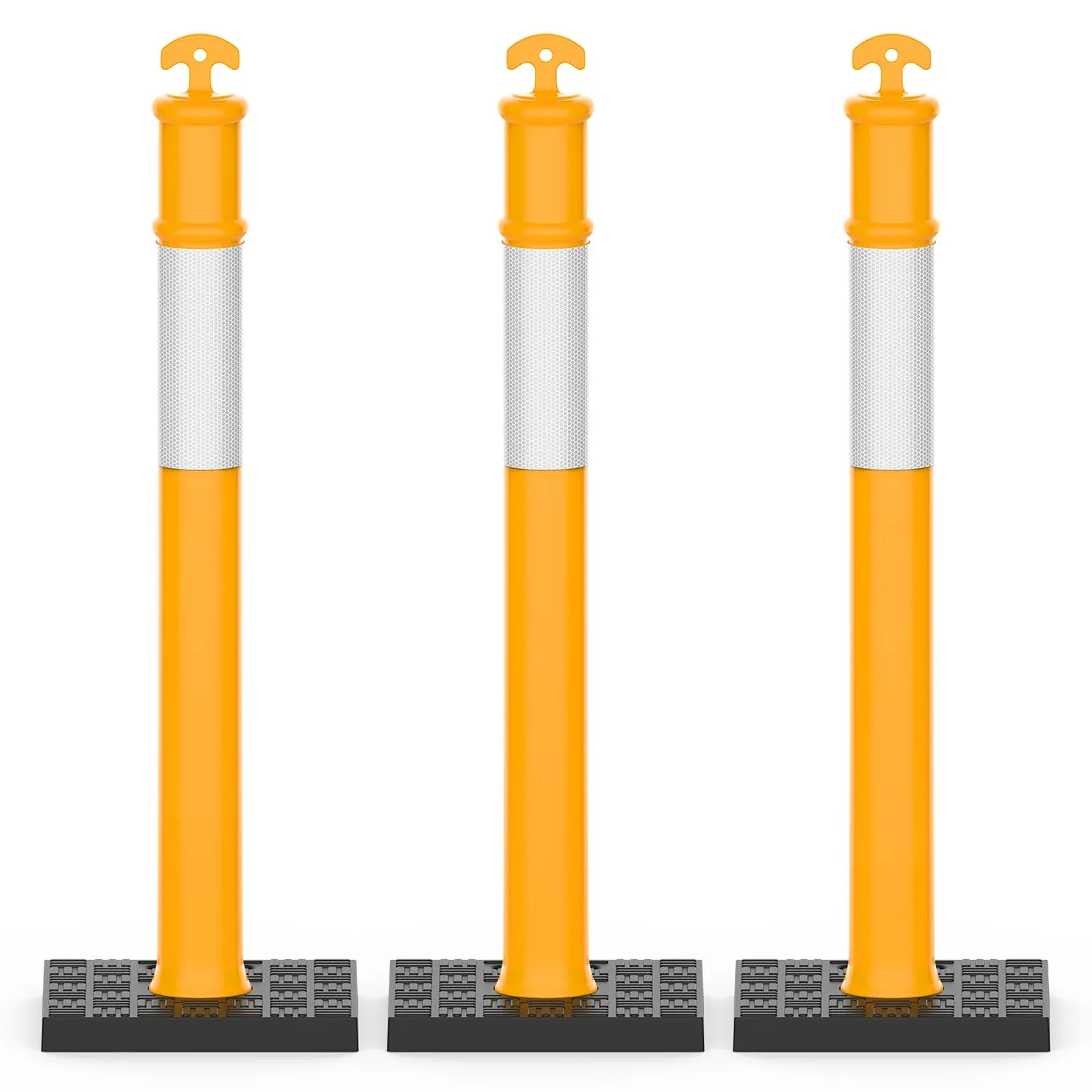 RoadHero 45 Inch Delineator Post with Rubber Base, Heavy Duty Yellow Traffic Delineator Posts Cones with Reflective Collars for Parking Lots, Road Safety, Construction Events 3 Pack