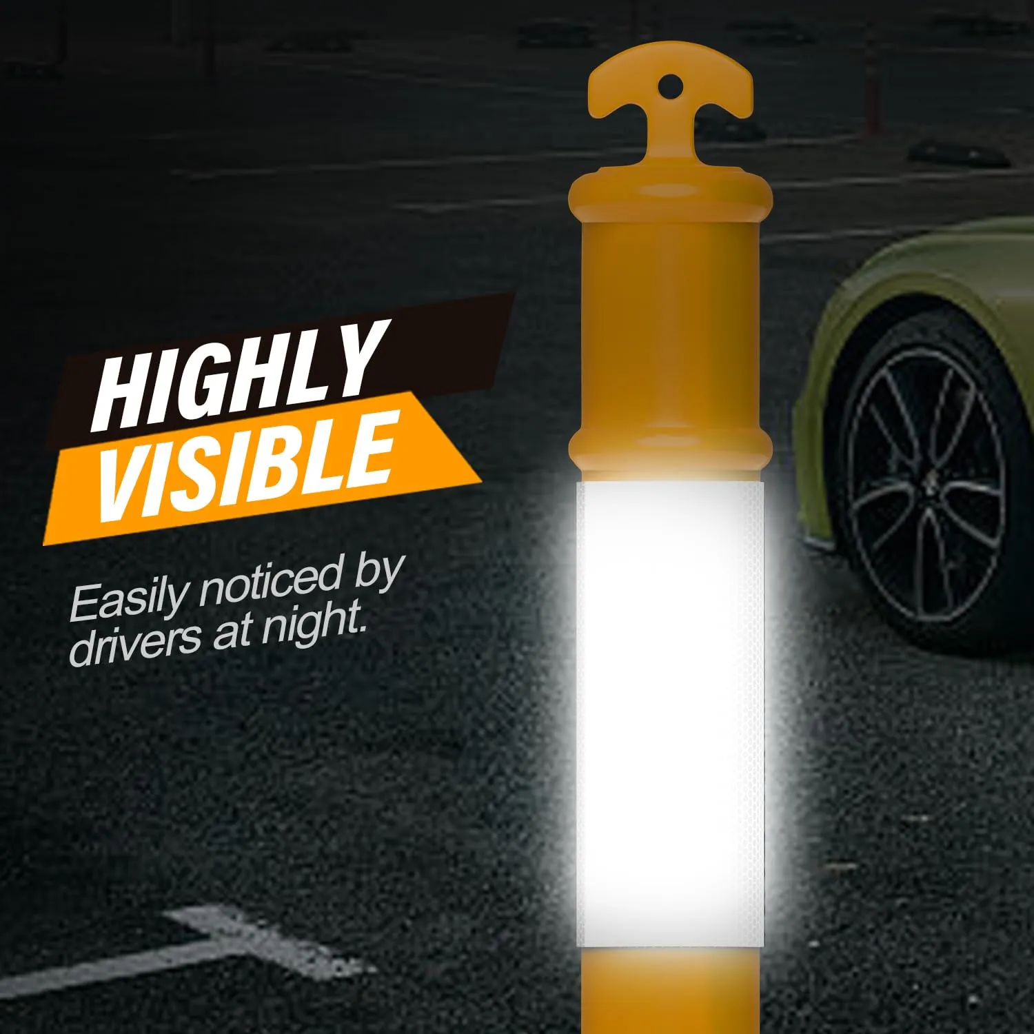 RoadHero 45 Inch Delineator Post with Rubber Base, Heavy Duty Yellow Traffic Delineator Posts Cones with Reflective Collars for Parking Lots, Road Safety, Construction Events 3 Pack