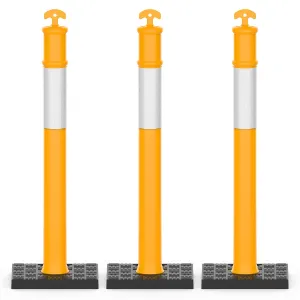 RoadHero 45 Inch Delineator Post with Rubber Base, Heavy Duty Yellow Traffic Delineator Posts Cones with Reflective Collars for Parking Lots, Road Safety, Construction Events 3 Pack