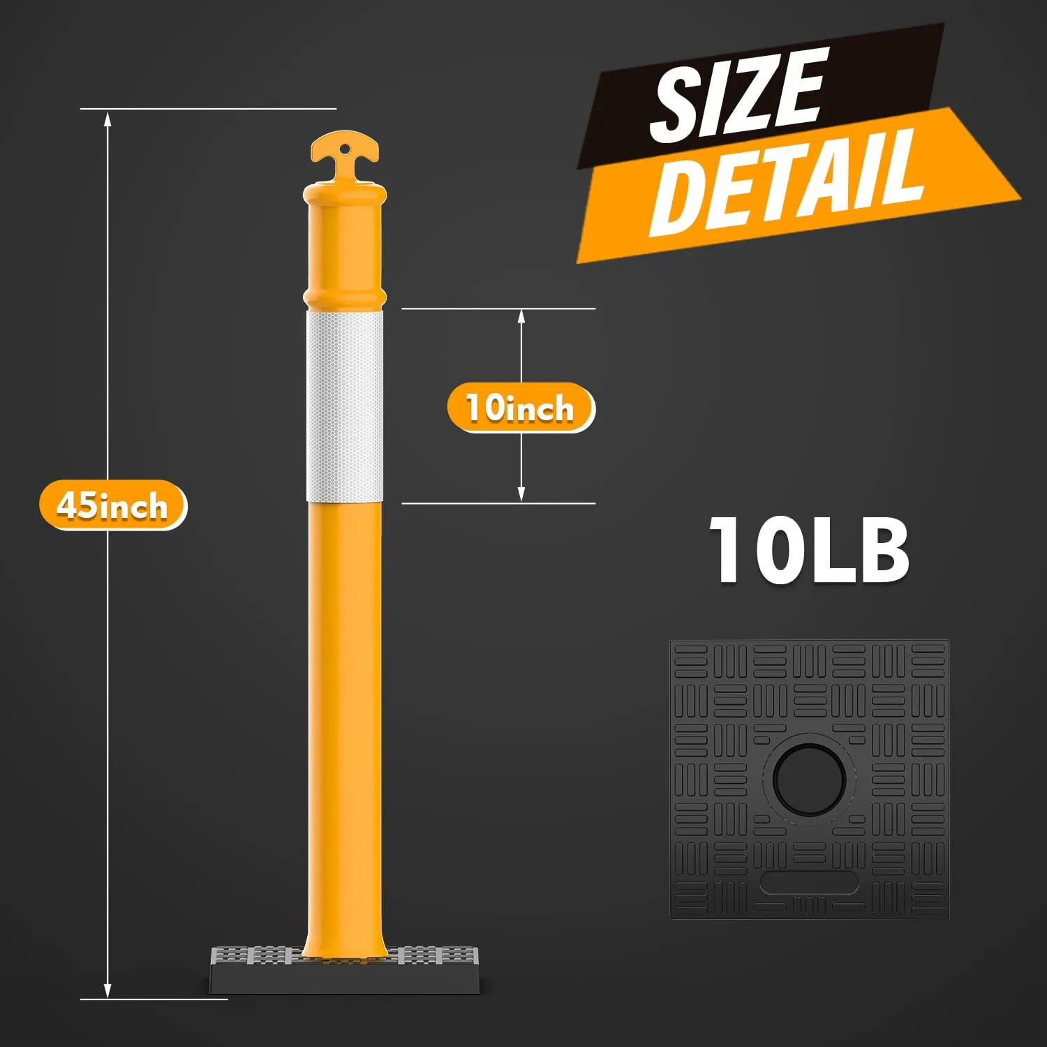 RoadHero 45 Inch Delineator Post with Rubber Base, Heavy Duty Yellow Traffic Delineator Posts Cones with Reflective Collars for Parking Lots, Road Safety, Construction Events 3 Pack