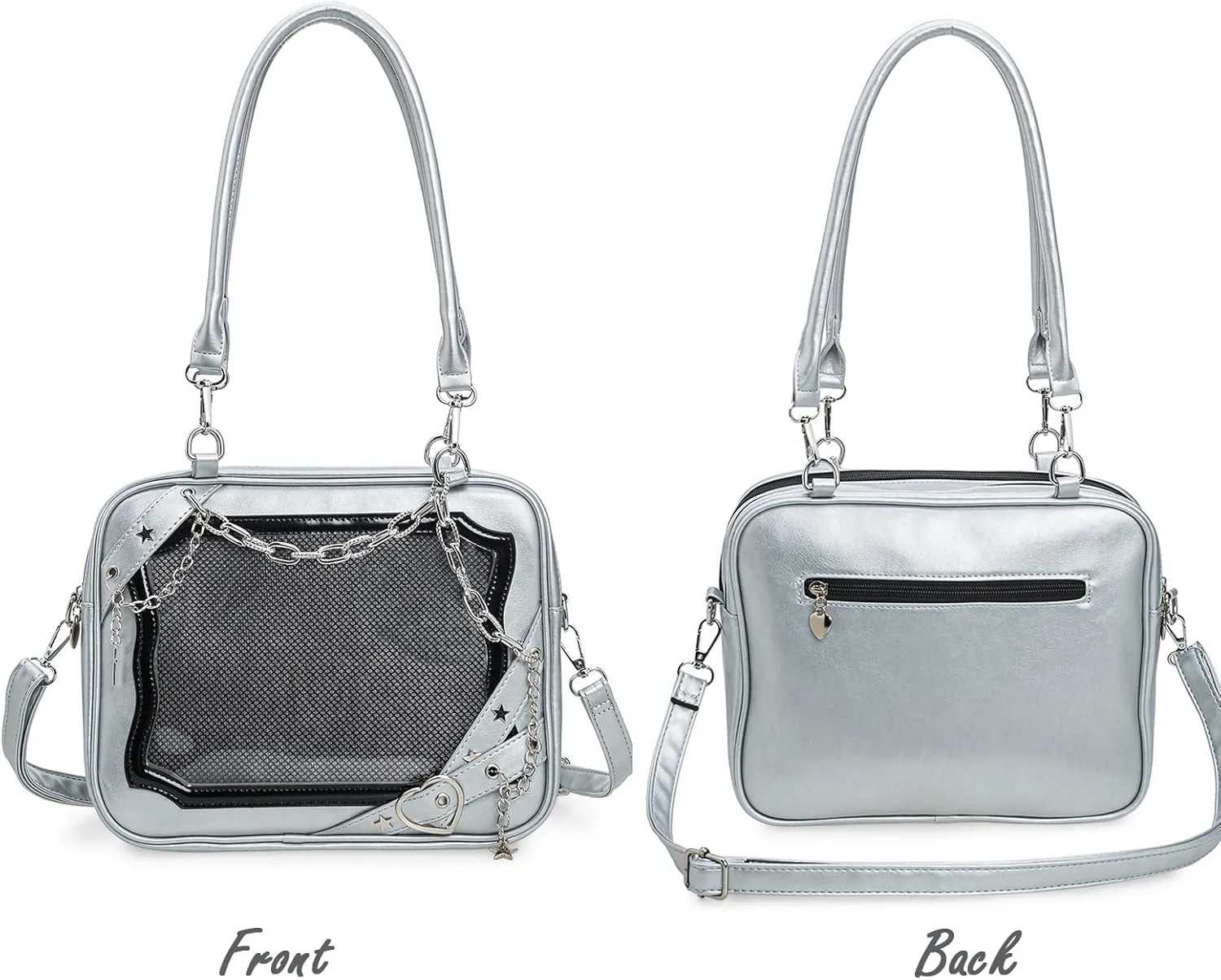 Rock Metal Cross Heart Ita Bag Crossbody Shoulder Bags Kawaii Cute Clear Window Pin Insert with a Removeable Strap