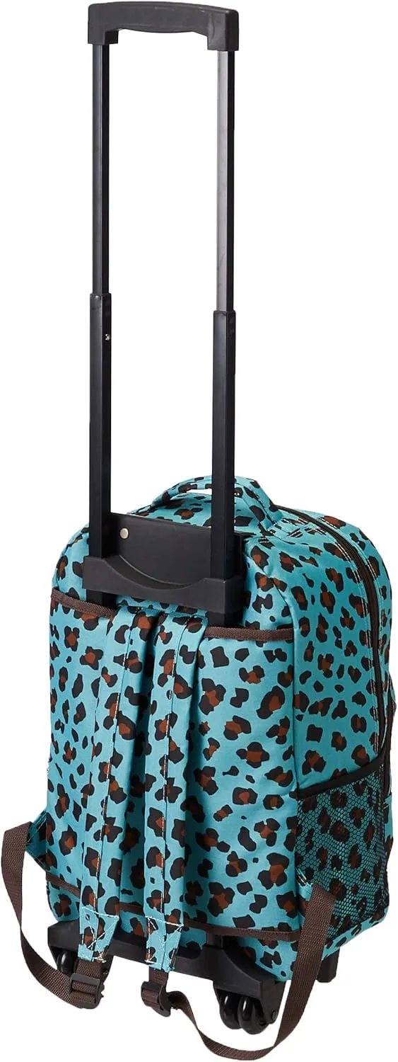 Rockland Double Handle Rolling Backpack, BLUELEOPARD, 17-Inch