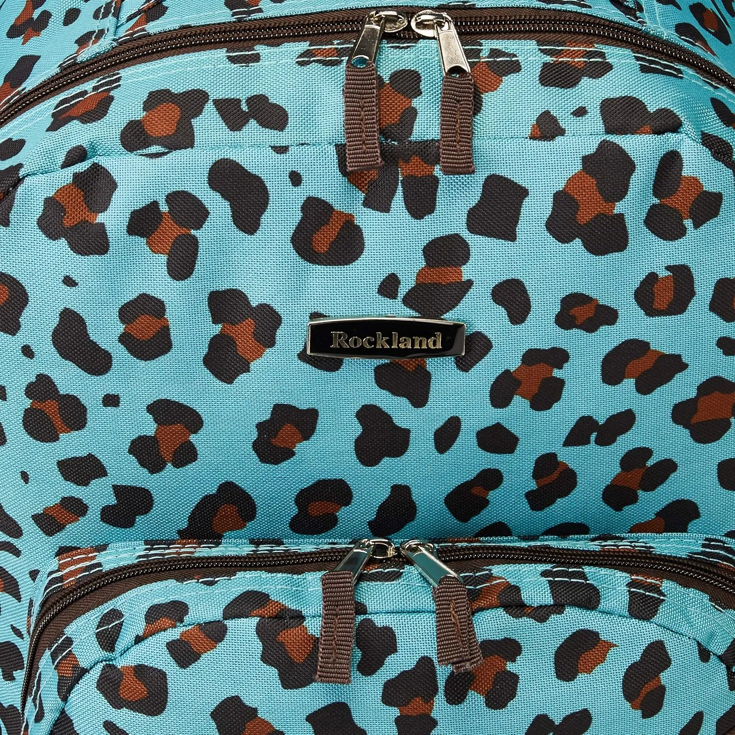 Rockland Double Handle Rolling Backpack, BLUELEOPARD, 17-Inch