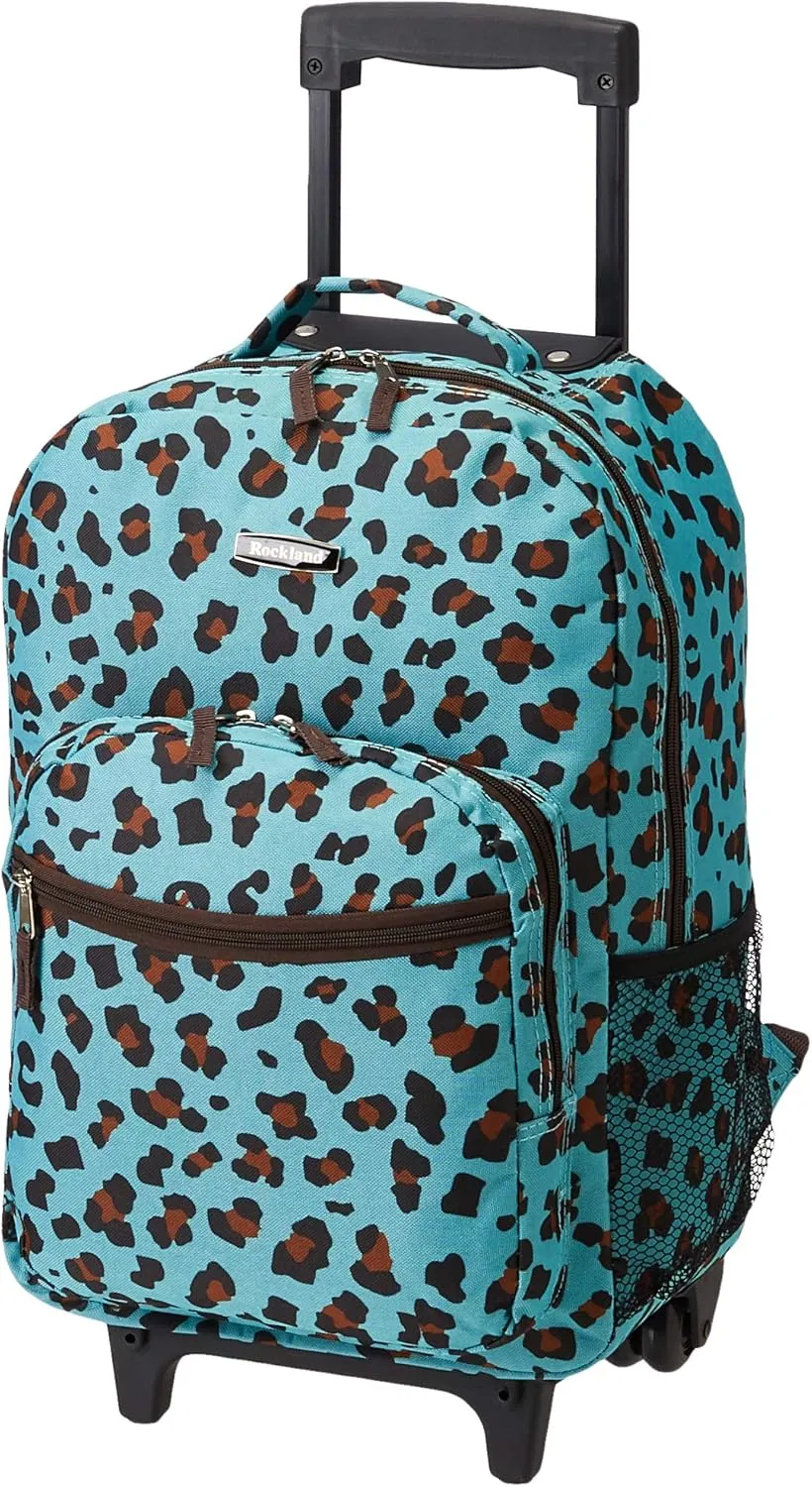 Rockland Double Handle Rolling Backpack, BLUELEOPARD, 17-Inch