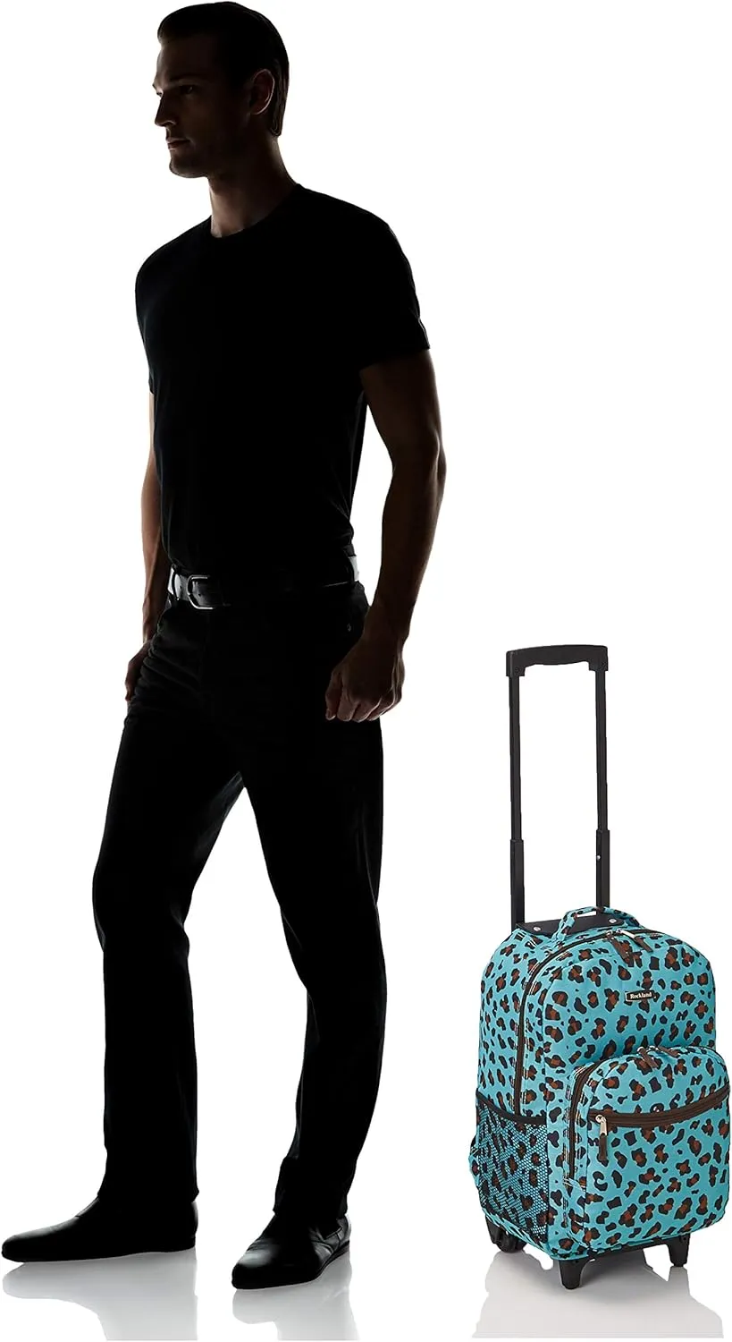 Rockland Double Handle Rolling Backpack, BLUELEOPARD, 17-Inch