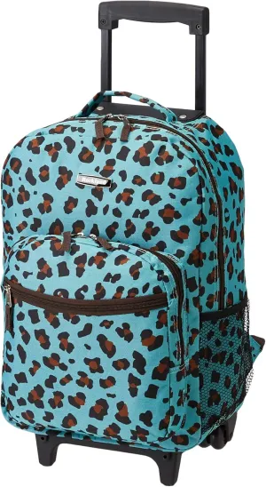 Rockland Double Handle Rolling Backpack, BLUELEOPARD, 17-Inch