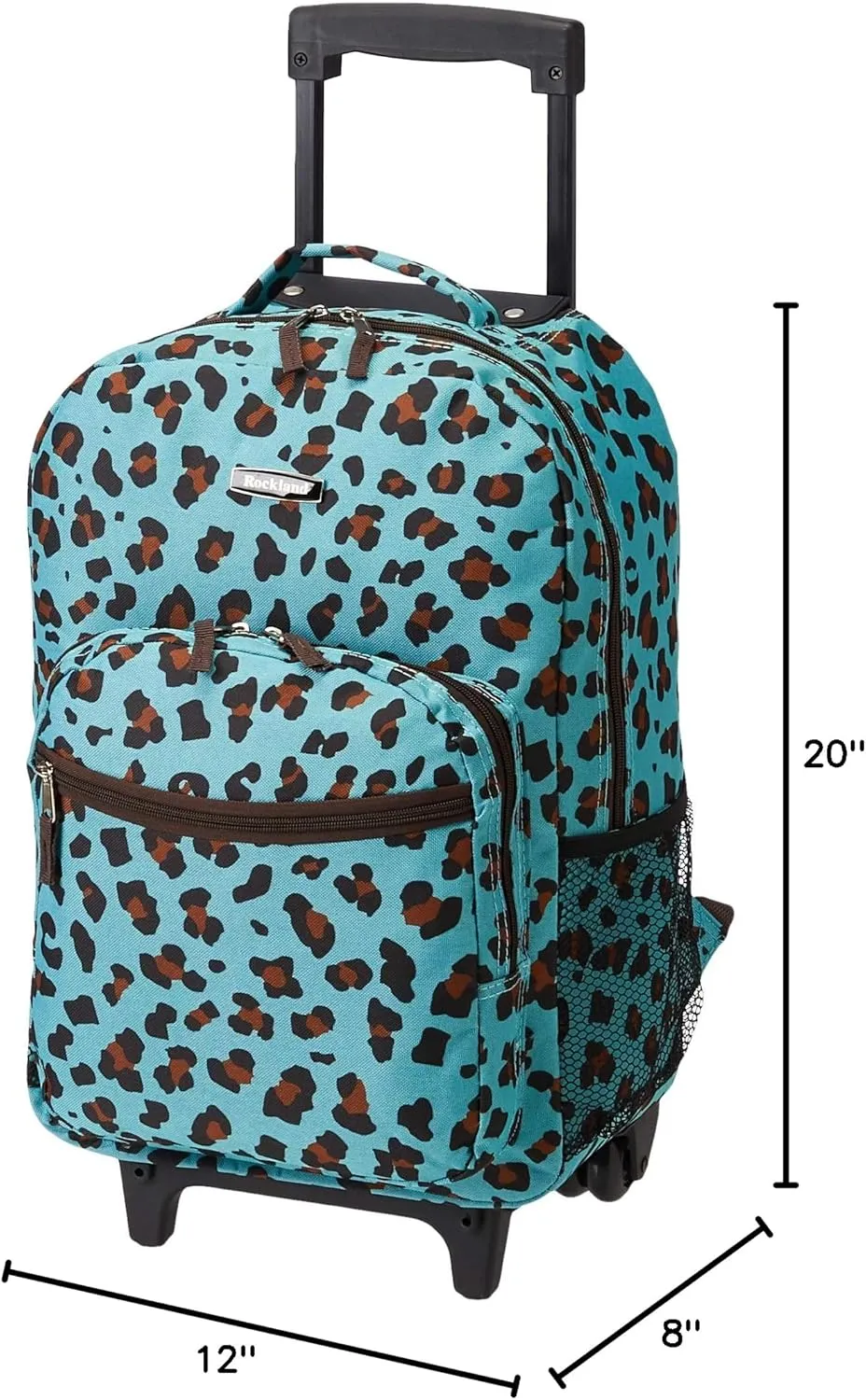 Rockland Double Handle Rolling Backpack, BLUELEOPARD, 17-Inch