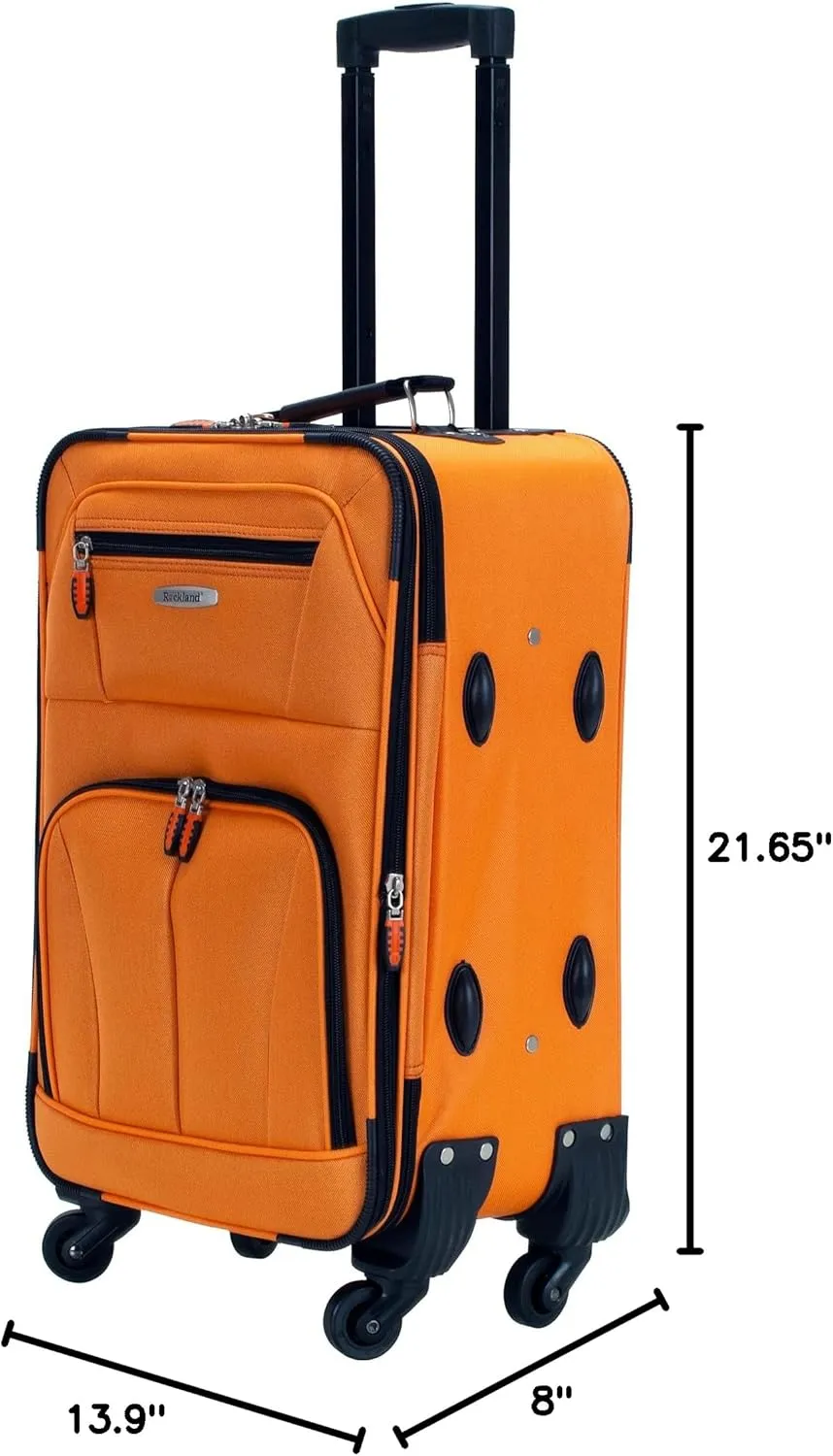 Rockland Pasadena Softside Spinner Wheel Luggage, Orange, Carry-On 19-Inch