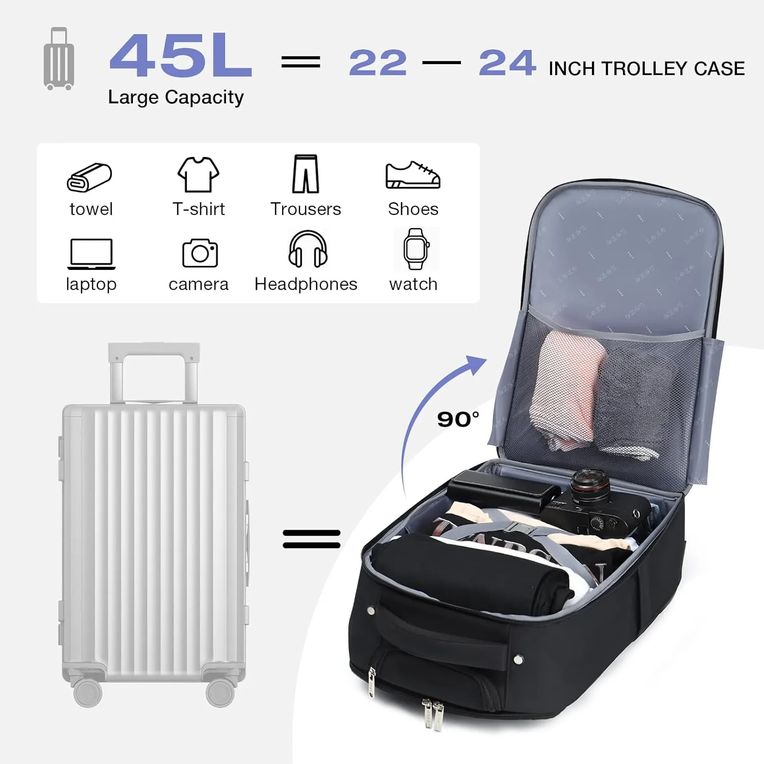 Rolling Backpack for Adults,18 Inch Waterproof Carry-on Backpack with Wheels, Wheeled Backpack Carry-on Luggage, Travel Backpack for Men Women， Trolley Laptop Backpack, Black Large