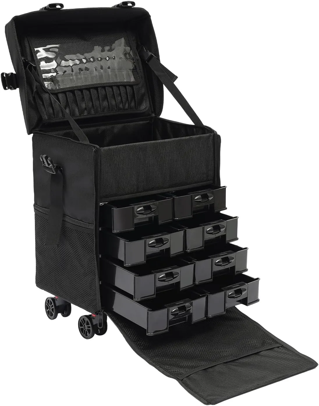 Rolling Makeup Case, Hand-pulled makeup case with 8 removable drawers, professional makeup train case with Universal wheels and Straight Insert Buckle, Cosmetic Case Trolley for Makeup artist
