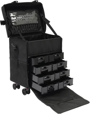 Rolling Makeup Case, Hand-pulled makeup case with 8 removable drawers, professional makeup train case with Universal wheels and Straight Insert Buckle, Cosmetic Case Trolley for Makeup artist