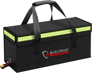 ROLOWAY Lipo Battery Bag Fireproof Bag (20 x 5 x 7.5 inch), Large Lipo Bag Fireproof Ebike Battery Bag, Lipo Safe Bag with Comfortable Handle, Reflective Strip, Lipo Charging Bag