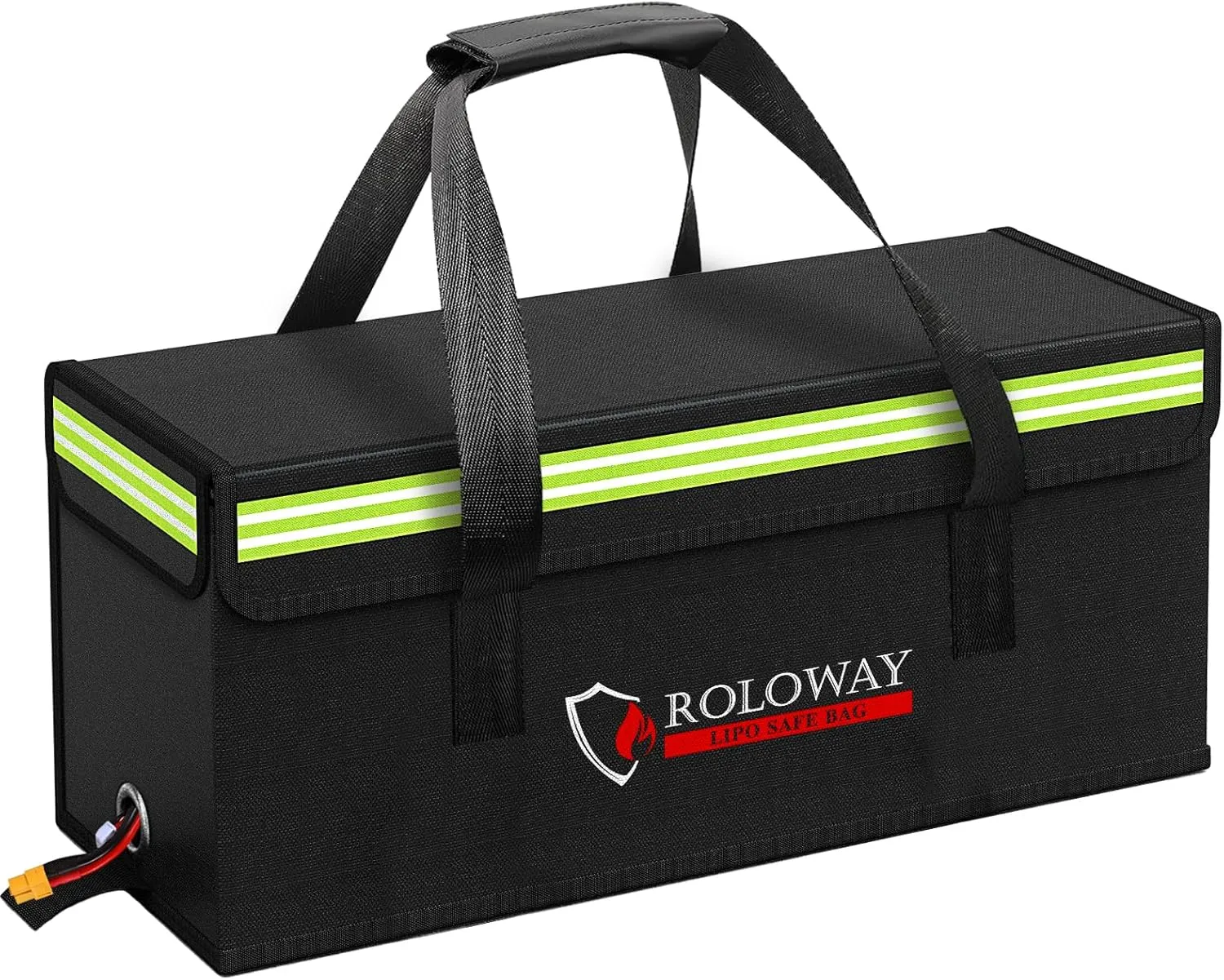 ROLOWAY Lipo Battery Bag Fireproof Bag (20 x 5 x 7.5 inch), Large Lipo Bag Fireproof Ebike Battery Bag, Lipo Safe Bag with Comfortable Handle, Reflective Strip, Lipo Charging Bag