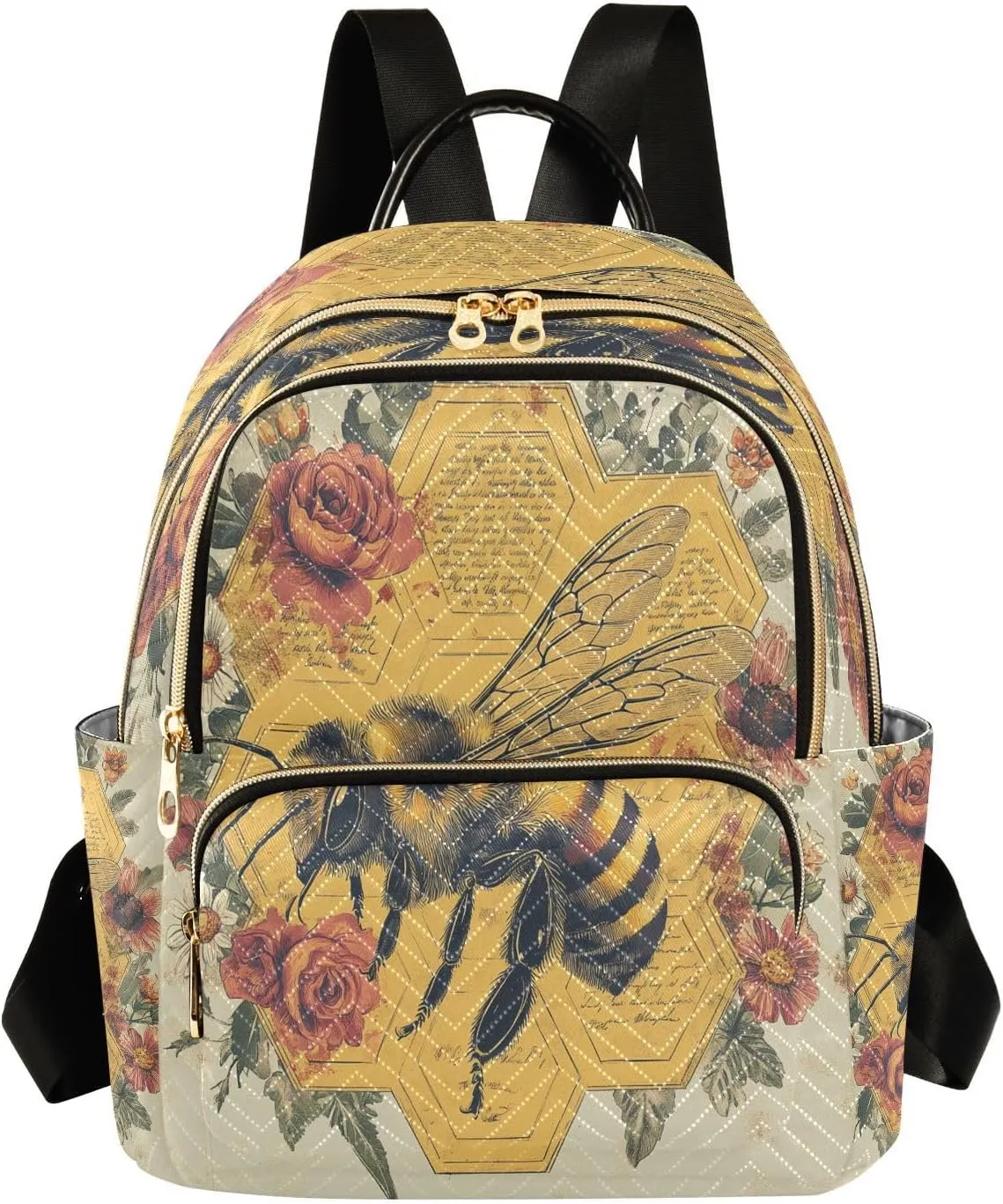 Rose Honeybee Beige Backpack Purse for Women Fashion Back Pack Shoulder Bag with Anti-theft Back for Trips M