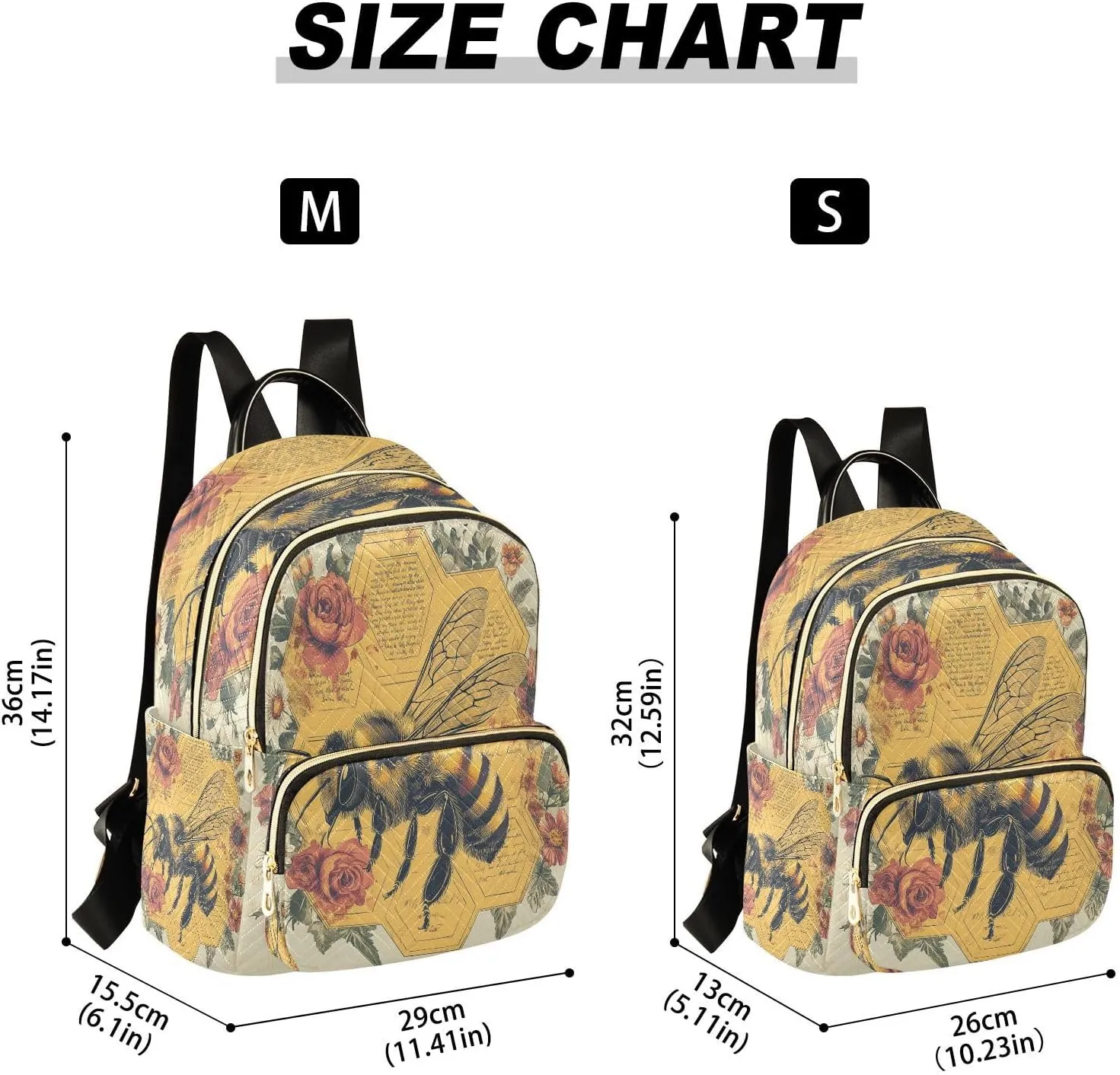 Rose Honeybee Beige Backpack Purse for Women Fashion Back Pack Shoulder Bag with Anti-theft Back for Trips M
