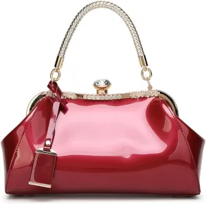 ROUROU Glossy Patent Leather Handbag for Women Top Handle Tote Bag Evening Shoulder Bag Wedding Satchel Retro Purse