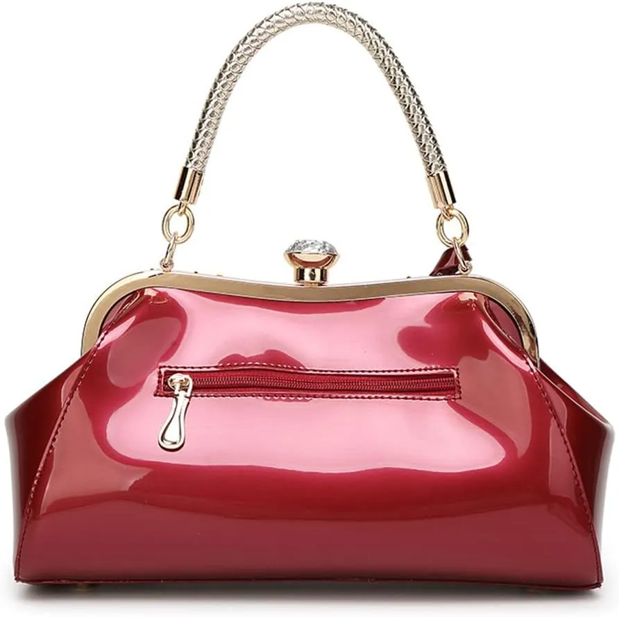 ROUROU Glossy Patent Leather Handbag for Women Top Handle Tote Bag Evening Shoulder Bag Wedding Satchel Retro Purse