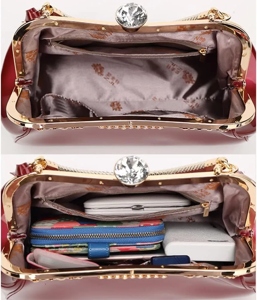 ROUROU Glossy Patent Leather Handbag for Women Top Handle Tote Bag Evening Shoulder Bag Wedding Satchel Retro Purse