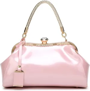 ROUROU Glossy Patent Leather Handbag for Women Top Handle Tote Bag Evening Shoulder Bag Wedding Satchel Retro Purse