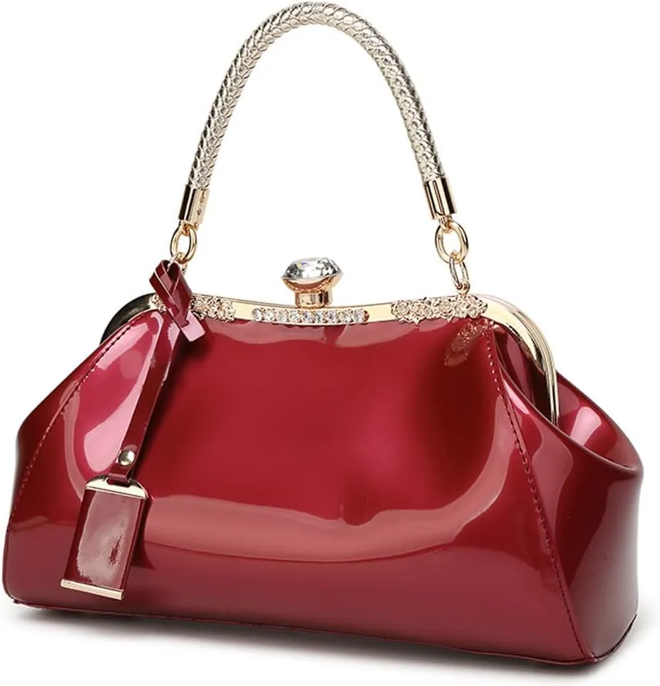 ROUROU Glossy Patent Leather Handbag for Women Top Handle Tote Bag Evening Shoulder Bag Wedding Satchel Retro Purse