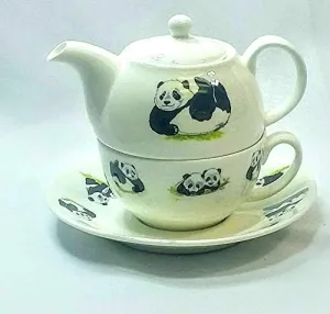Roy Kirkham Panda Traditional Ceramic Tea Cup and Saucer in White Finish