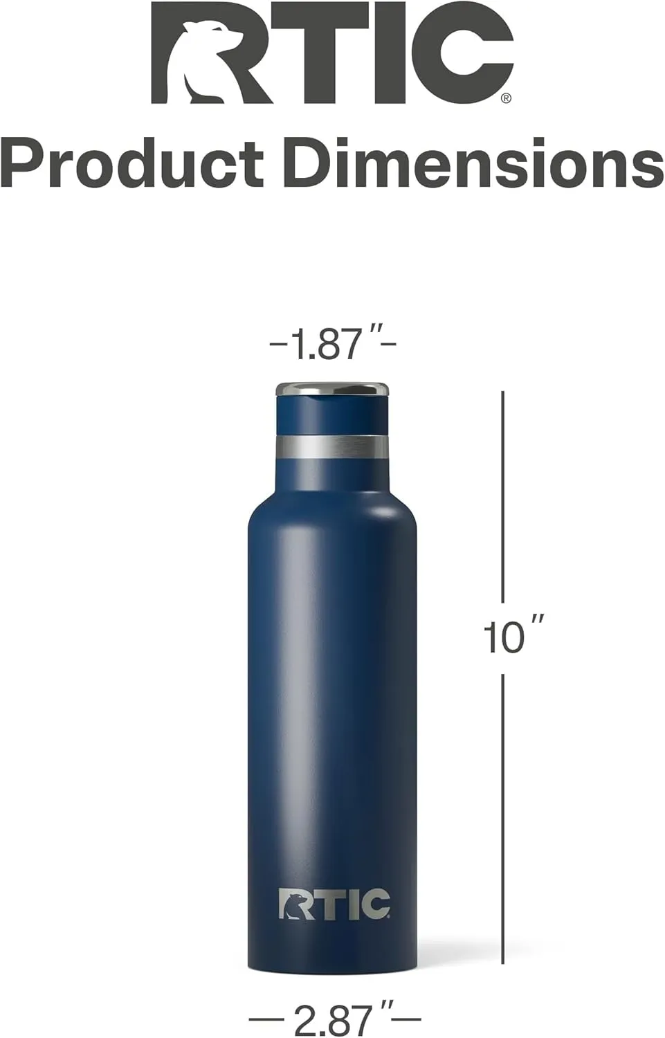 RTIC 20oz Journey Bottle Metal Stainless Steel Vacuum Insulated, BPA Free, Reusable, for Water, Hot and Cold Drinks, Travel, Sports, Camping, Navy