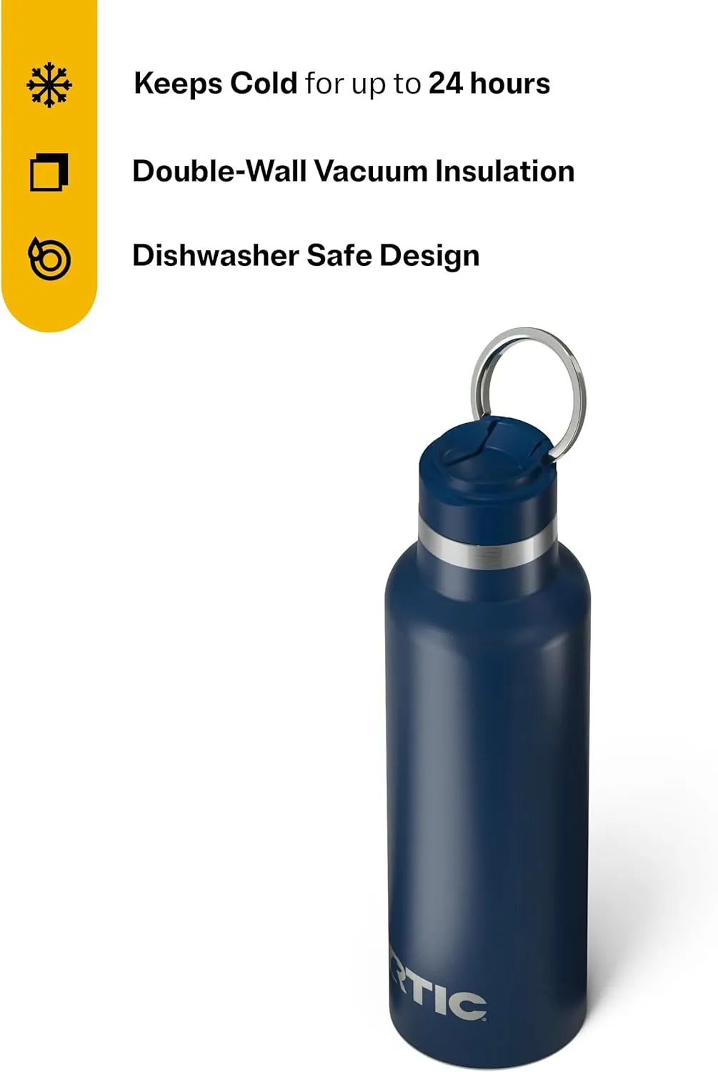 RTIC 20oz Journey Bottle Metal Stainless Steel Vacuum Insulated, BPA Free, Reusable, for Water, Hot and Cold Drinks, Travel, Sports, Camping, Navy