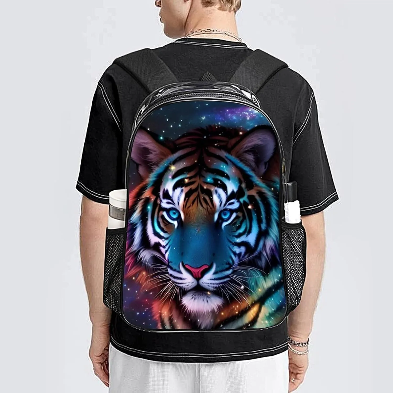 Rucksack Anti-Theft Multipurpose Big Capacity Carry On Bag - Mystic Fantasy Galaxy Sky Fantasy Wild Animals Tiger Art Traveling & Camping Backpack Transparent Bag