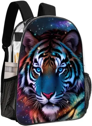 Rucksack Anti-Theft Multipurpose Big Capacity Carry On Bag - Mystic Fantasy Galaxy Sky Fantasy Wild Animals Tiger Art Traveling & Camping Backpack Transparent Bag