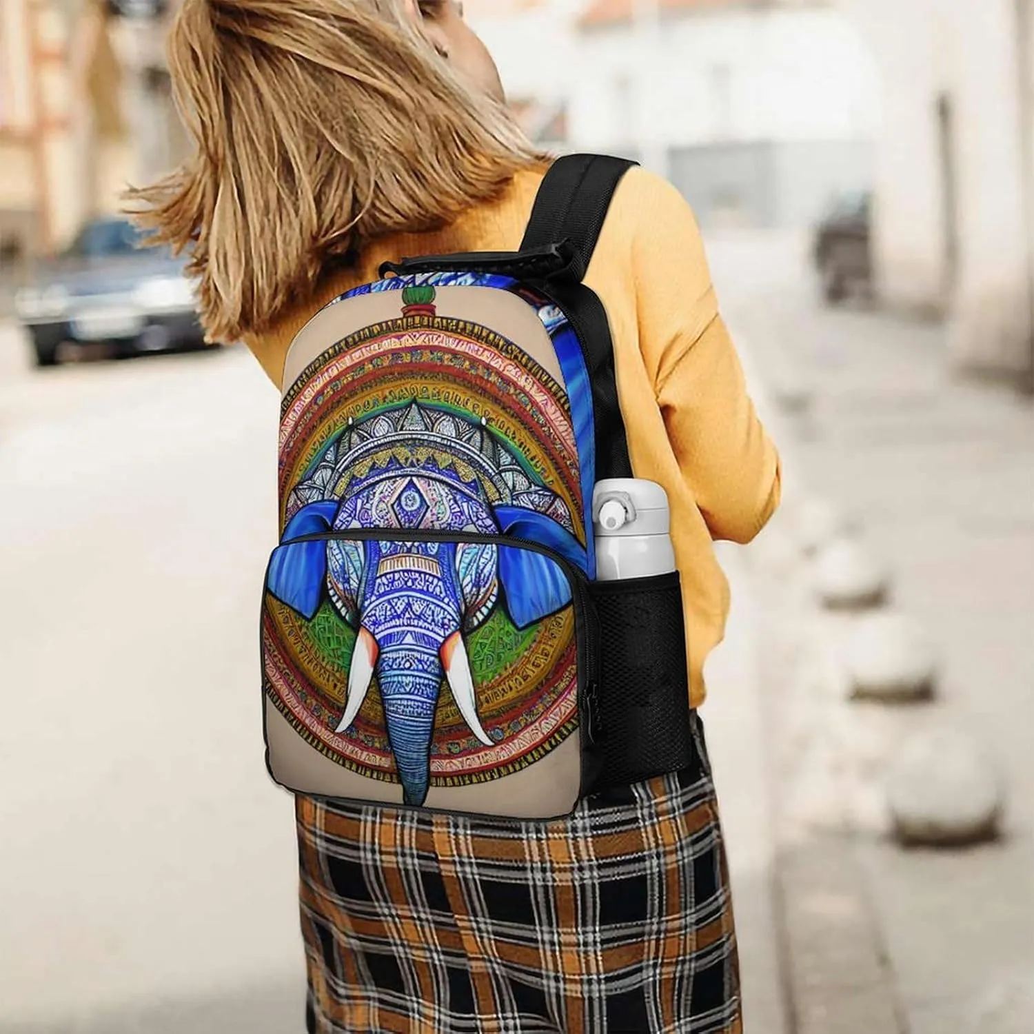 Rucksack Multipurpose Anti-Theft Big Capacity Shoulder Bag - Indian Elephant Head Mandala Art Travel Hiking & Camping Rucksack With Side Pockets