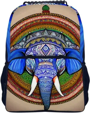 Rucksack Multipurpose Anti-Theft Big Capacity Shoulder Bag - Indian Elephant Head Mandala Art Travel Hiking & Camping Rucksack With Side Pockets